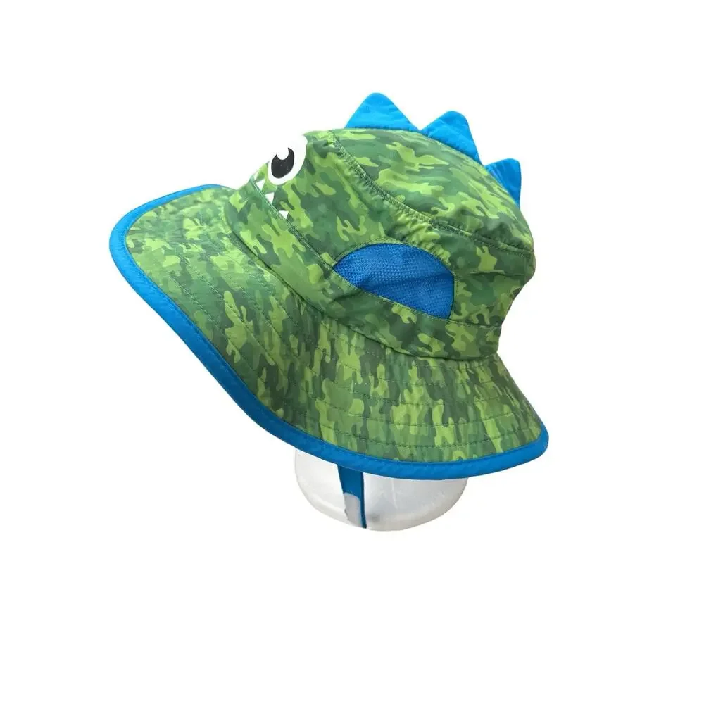 ADDIE & TATE Camo Dragon Dino Kids Sun Hat Toddler Green Chin Strap Vented
